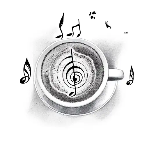 A Cosmic Coffee Cup With Musical Notes Swirling Around It