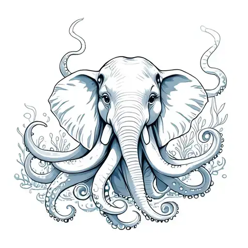 Elephant Octopus Hybrid Underwater Scene Featuring