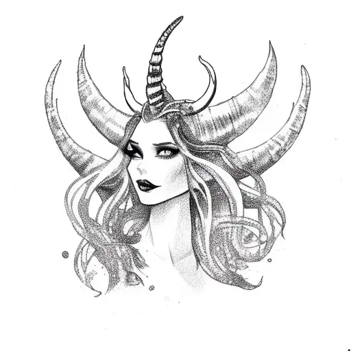 Mermaid Silhouette With Aries Horns