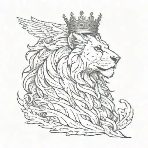 A Black Lion With A Silver Crown And A Crow Made Of Black Smoke Flying Above Him