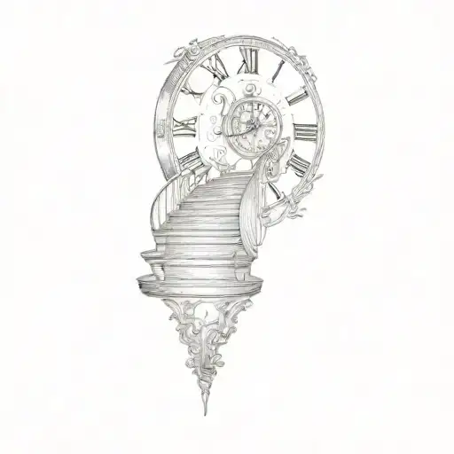 Staircase With A Clock In The Background Angel Wings