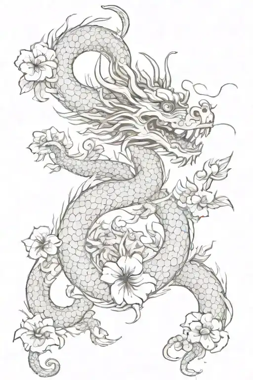 Big Chinese Dragon With Hibiscus Flowers Blooming With Music Notes Everywhere