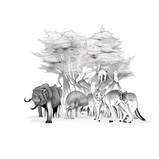 A Group Of Kpop Idols Surrounded By A Forest Filled With Animals