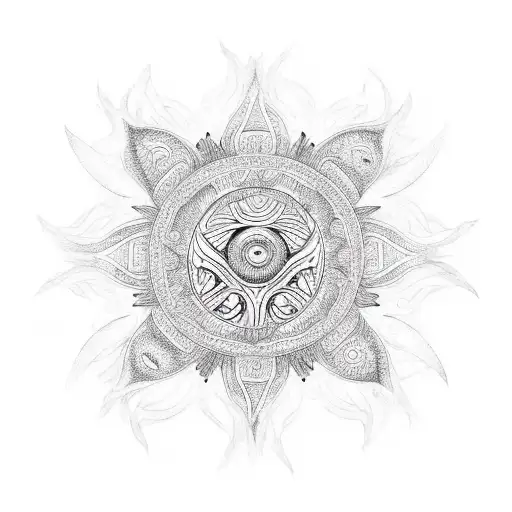 A Maori-inspired Design Of A Henna Patterned Sun On A Beach