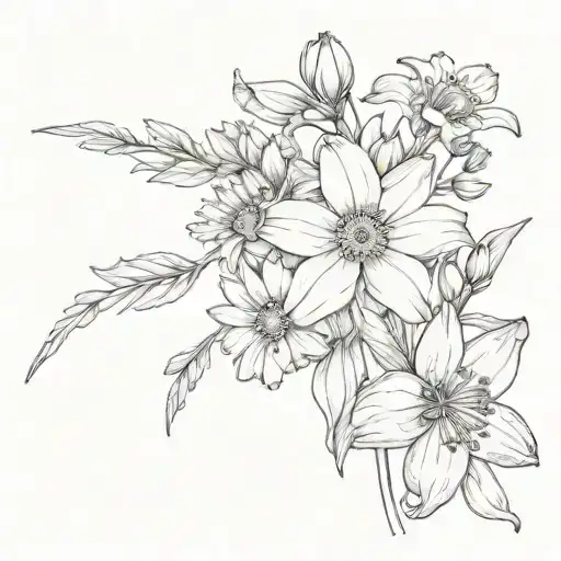 Daisy With Daffodil And Hawthorn Flower