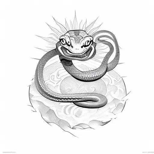 Combine A Snake With A Sun In Cartoon Style