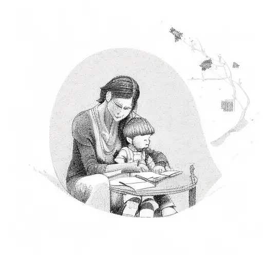 A Boy Sitting By A Tree Writing And Dressed With A Mother Crying