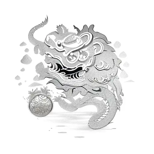 Dragon Lion Dance With Flowers Coifish And Coins