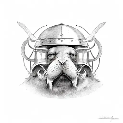 Walrus Wearing A Roman Helmet