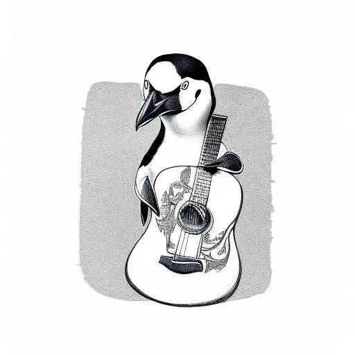 A Minimalist Tattoo Of A Penguin Playing A Guitar