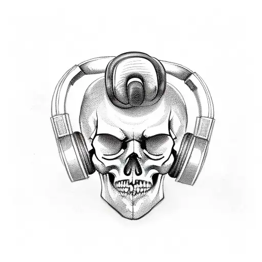 Creepy Skull Wearing Headphones