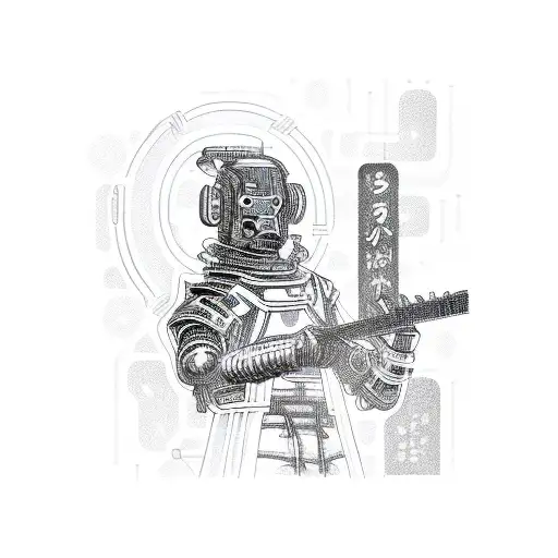 A Cybernetic Samurai Warrior Playing A Guitar In A Neon-lit Tokyo Street