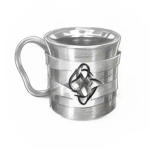 A Sketch-style Tattoo Of A Coffee Mug And A Barbell Intertwined