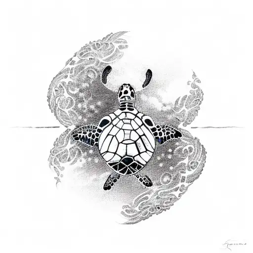A Sea Turtle Swimming Through An Infinity Symbol Made Of Delicate Filigree