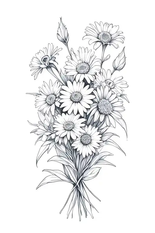 Boquet With Aster And Iris And Daisy Flower Intertwined