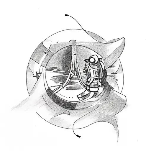 Tattoo Design With Astronaut Holding Fishing Rod And Car Key Deep In Water