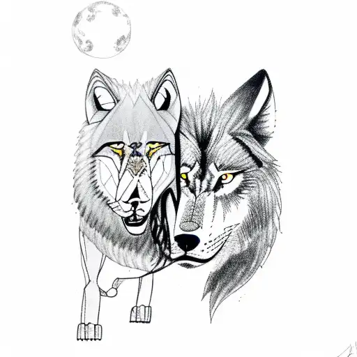 A Wolf And A Lion Playing Chess Under A Full Moon