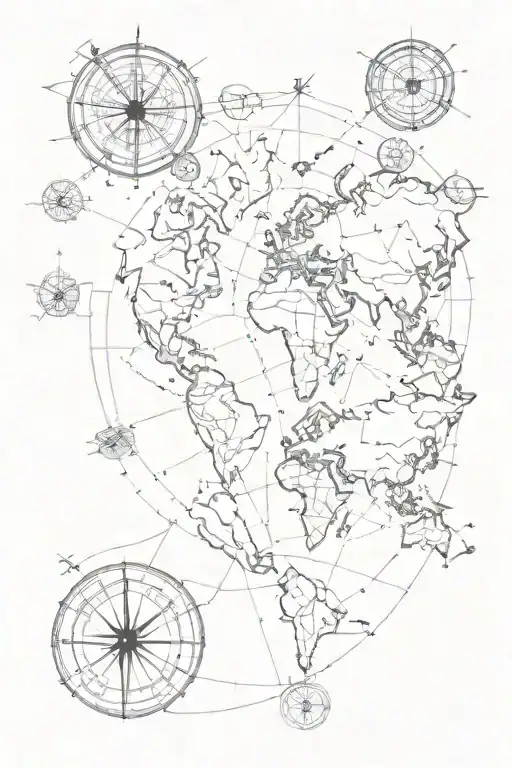 World Map And Compass Plane Flying