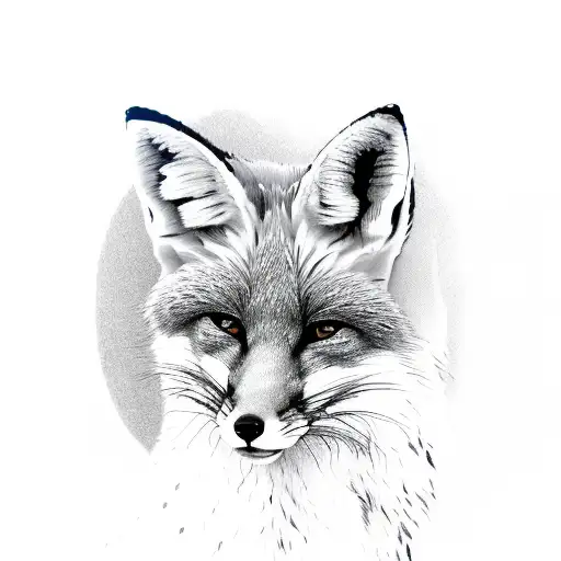 Calm Fox Sitting To The Front Looking Forward With The Tail In Front Of It