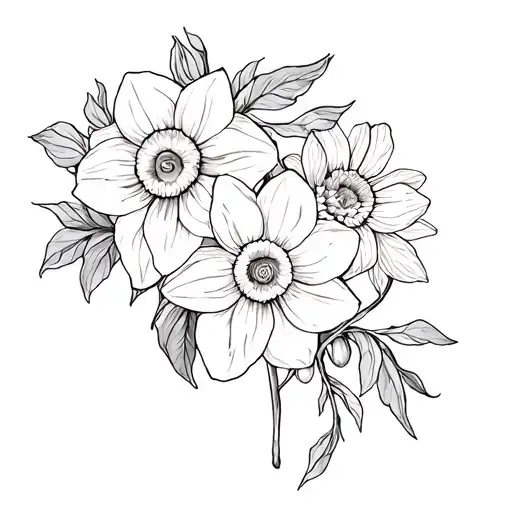 Daffodil And Chrysanthemum On A Vine Wrapping Around Shoulder