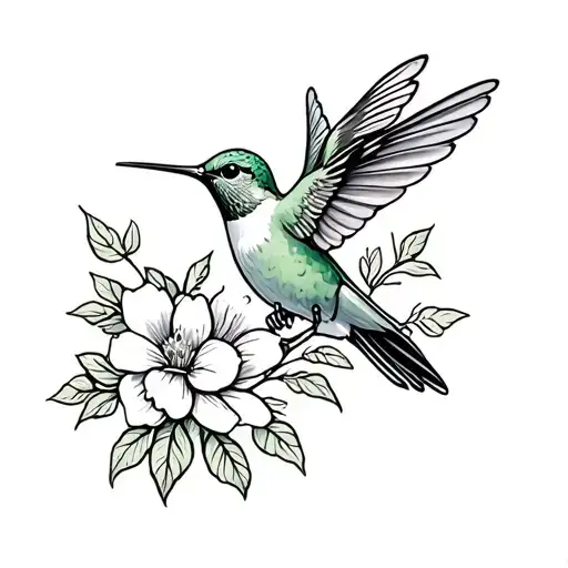 Hummingbird Hovering Near Flower Intertwined Vines