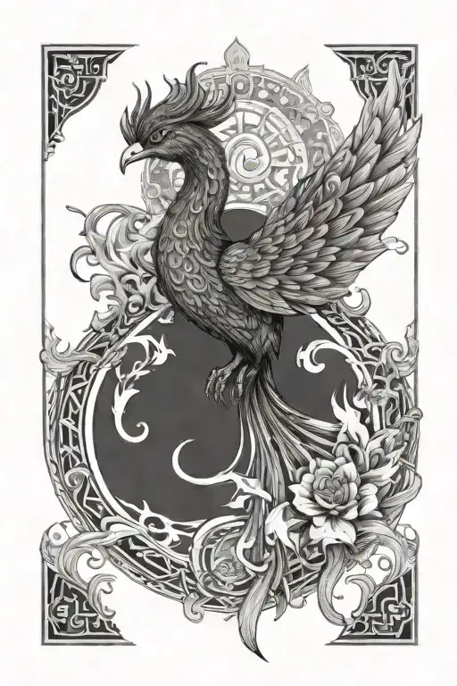 Mandala Phoenix Black And White With Flame On The Arm