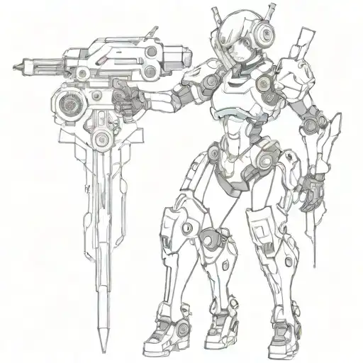 Girl Full Length Robot In Hand Weapon Cyberpunk Anime Cydersigilism