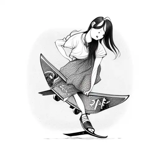 Girl On Top Of A Skate With Dog