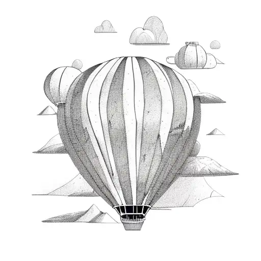 A Whimsical Hot Air Balloon Flying Over A Mountain Range