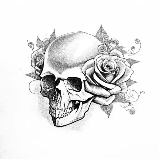 Skull With Roses And Raven