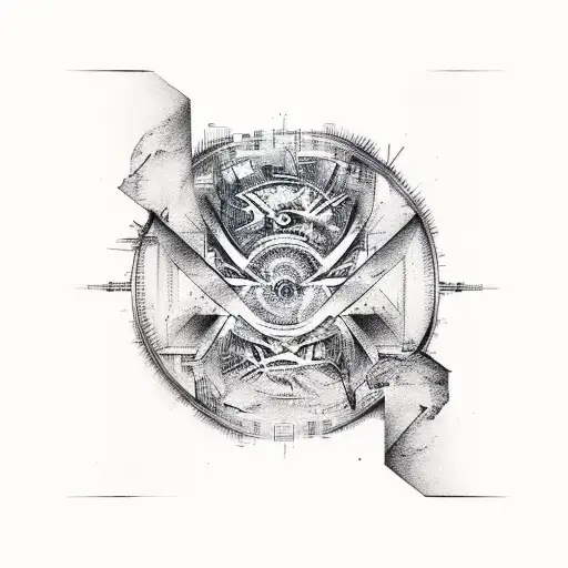 A Tattoo Design Representing The Fusion Of Philosophy And Technology In A Visually Abstract Manner