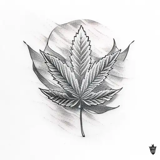 A Sketch-style Tattoo Of A Marijuana Leaf Intertwined With Waves And A Skateboard