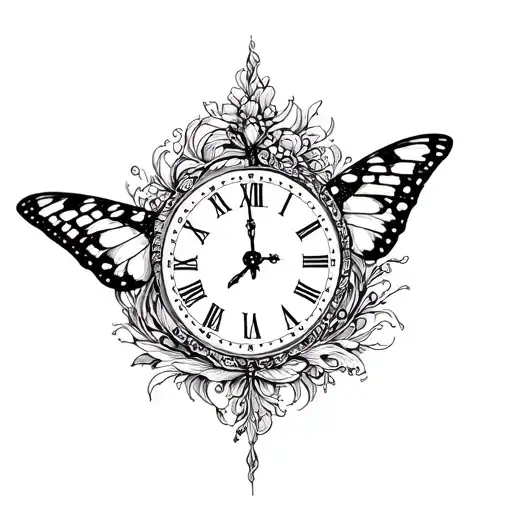 Clock And Butterfly