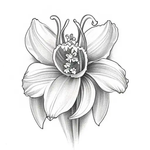 Daffodil Lily Of Valley And Marigold Tattoo Boquet Simple Outline No Shading Small