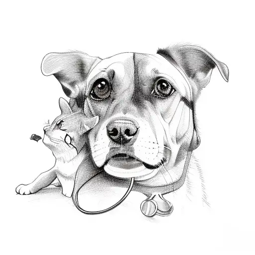 A Detailed Sketch Of A Veterinarian Caring For A Wounded Animal