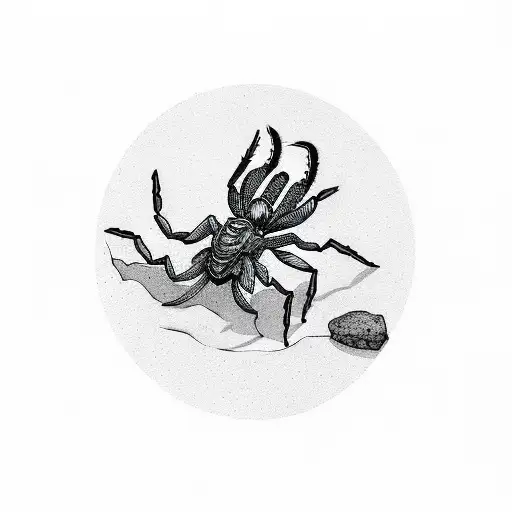 A Silhouette Of A Scorpion Crawling On A Cactus Against A Backdrop Of Desert And Mountains