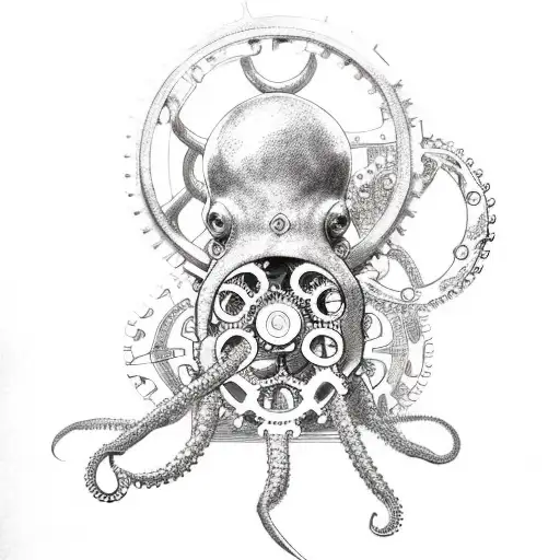 Mechanical Octopus With Gears And Pipes