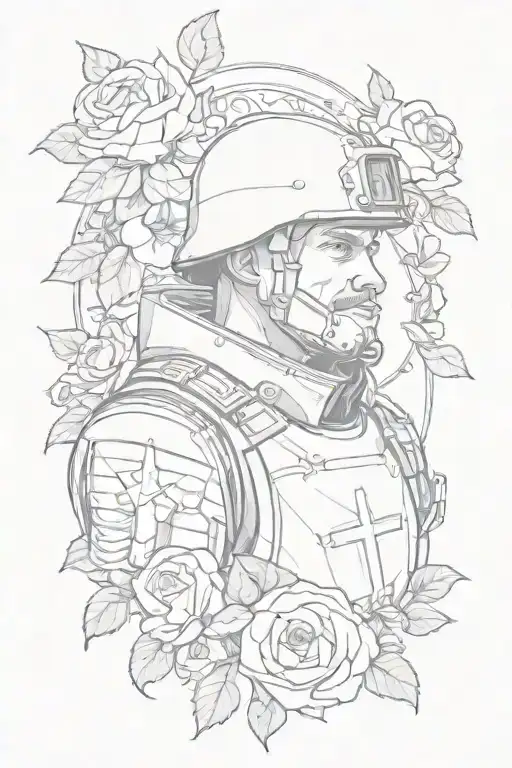 A Collage Of A Christian Soldier Surrounded By Roses