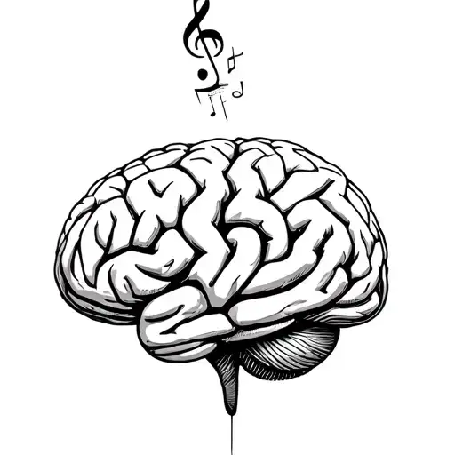Brain With Music Note And Words Written Upside Down