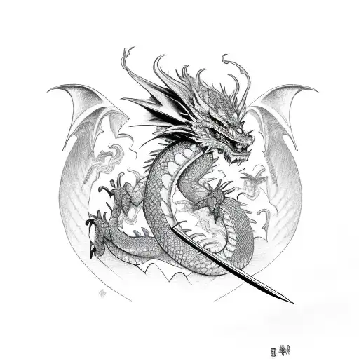 Dragon Is Wrapped Around A Katana Sword