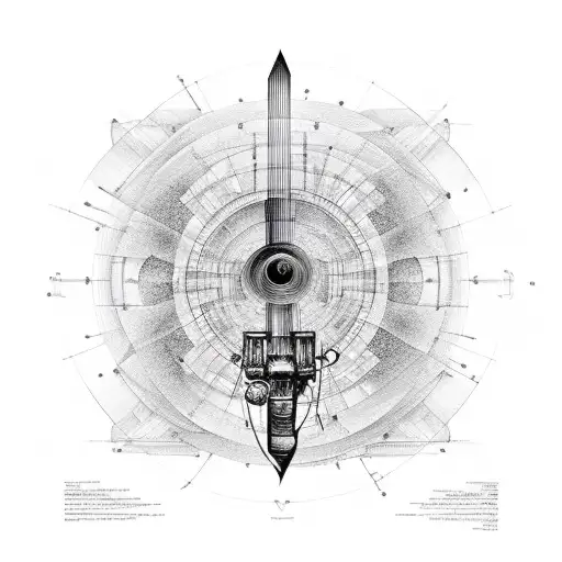 An Engineer's Blueprint Of A Guitar Merging With An Astronomical Diagram
