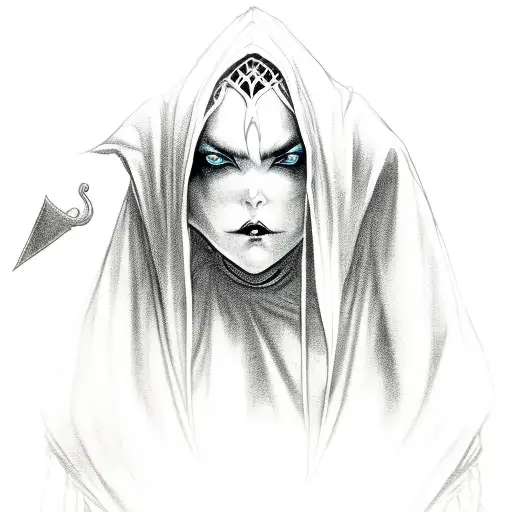 Dark Evil Witch In Hooded Cloak With Sword