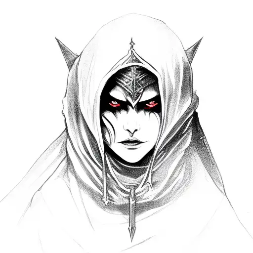 Dark Evil Witch In Hooded Cloak With Sword