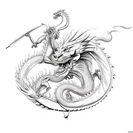 Lions Battling Dragon