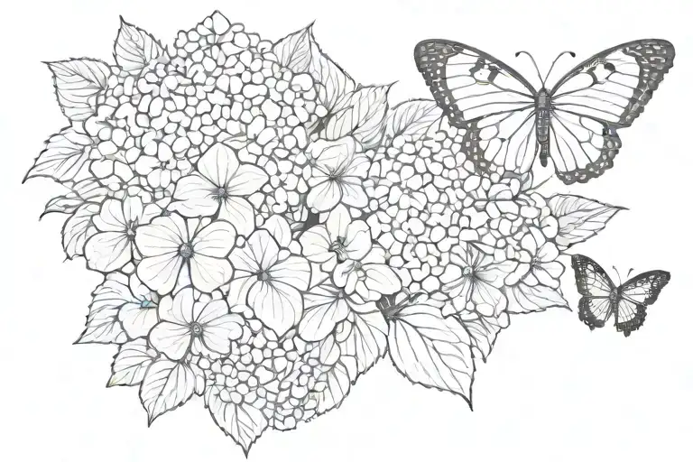 Hydrangea And Butterflies With Date 1932-2017