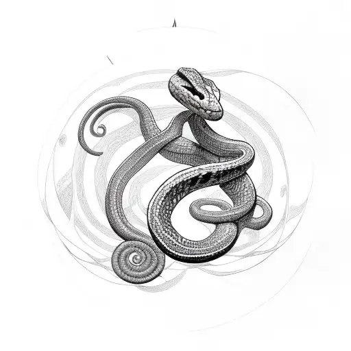 A Snake Coiling Around A Music Note With Planetary Rings