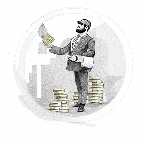 A Detailed Sketch Of A Businessperson Holding A Knife And Surrounded By Money