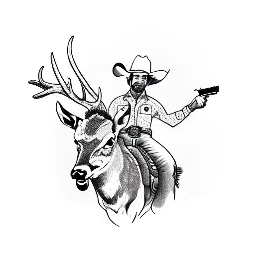 Cowboy Riding Deer With Shotgun And Ducks