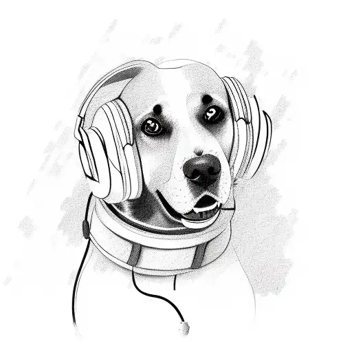 A Sketch-style Portrait Of Your Dog With Headphones And Musical Notes