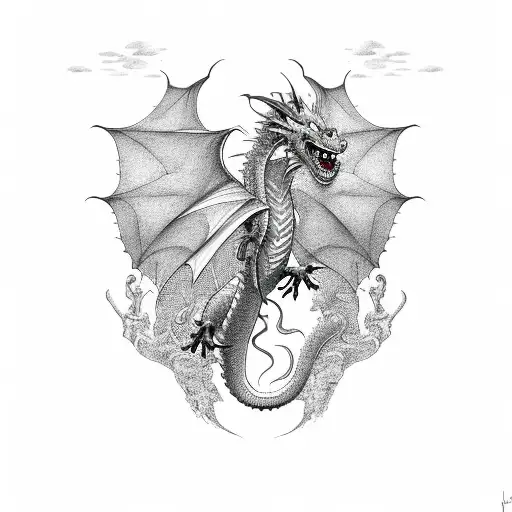 Dragon In Fly Up To Sky